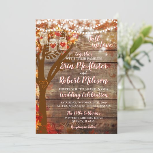 Rustieke Herfst in Liefde Oak Tree Wedding Invitat Kaart (Staand voorkant)