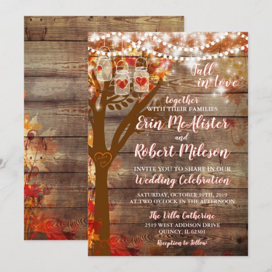Rustieke Herfst in Liefde Oak Tree Wedding Invitat Kaart (Voorkant / Achterkant)