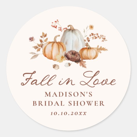 Rustieke Herfst in Liefde Pompoen Bloemen Vrijgeze Ronde Sticker (Voorkant)