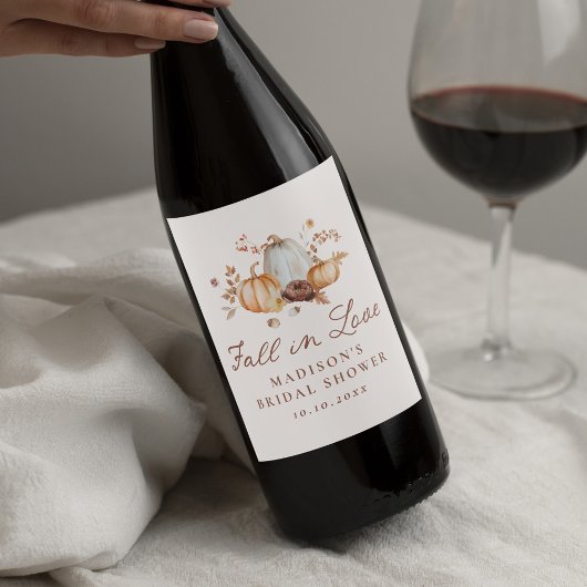 Rustieke Herfst in Liefde Pompoen Bloemen Vrijgeze Wijn Etiket