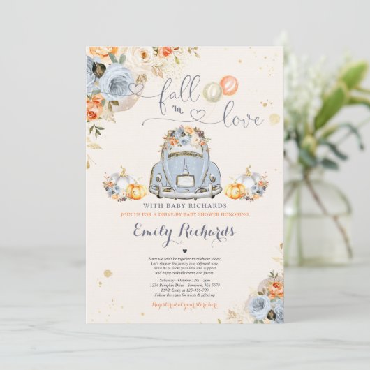 Rustieke Herfst in liefde pompoen rijden door Baby Kaart (Staand voorkant)