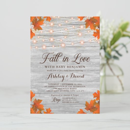 Rustieke Herfst In Liefde String Lights Baby showe Kaart (Staand voorkant)