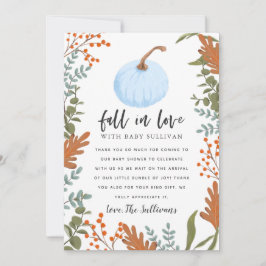 Rustieke Herfst in Love Blue Pumpkin Baby shower Bedankkaart