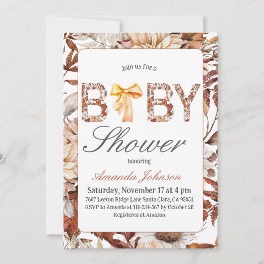 Rustieke Herfst Ingelijste Brown Bow Baby shower Kaart (Voorkant)