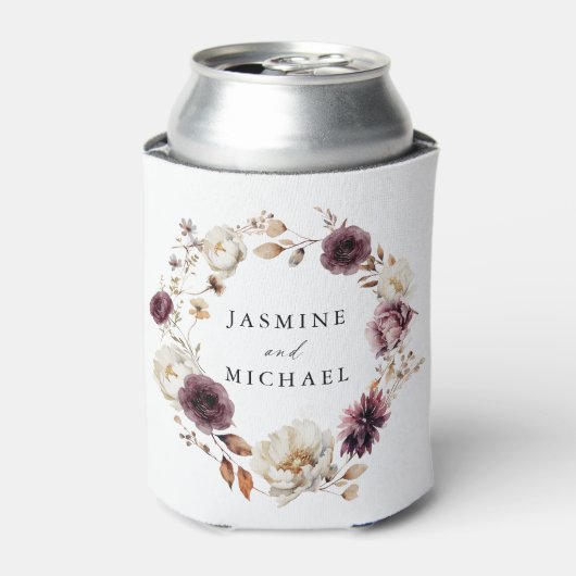 Rustieke herfst Ivoor en Marsala Bloemenbruiloft Blikjeskoeler (Blikje Voorkant)