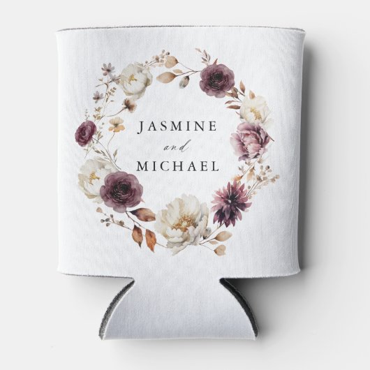 Rustieke herfst Ivoor en Marsala Bloemenbruiloft Blikjeskoeler (Voorkant)