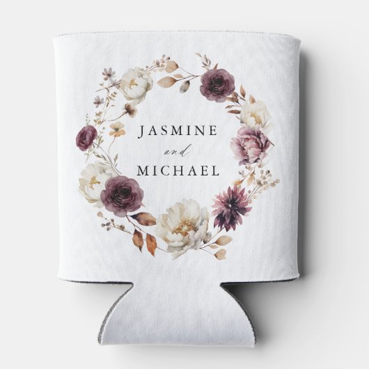 Rustieke herfst Ivoor en Marsala Bloemenbruiloft Blikjeskoeler (Achterkant)