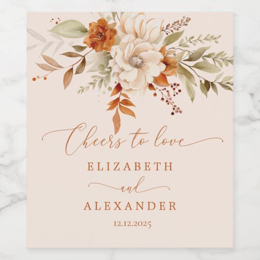 Rustieke herfst juicht om bruiloft lief te hebben wijn etiket (Enkel label)