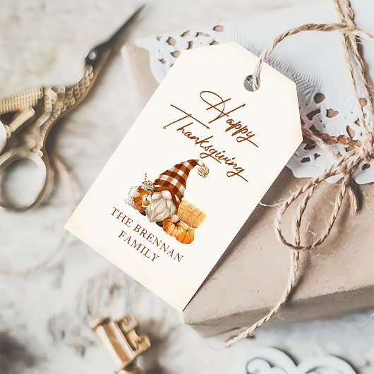 Rustieke Herfst kabouters pompoen Happy Thanksgivi Cadeaulabel