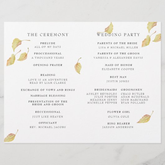 Rustieke herfst kapel bruiloft programma (Achterkant)