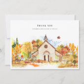 Rustieke Herfst Kapel Trouwfoto Dank u Bedankkaart (Voorkant)