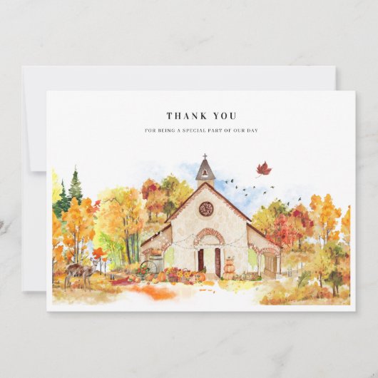 Rustieke Herfst Kapel Trouwfoto Dank u Bedankkaart (Voorkant)