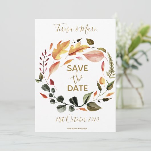 Rustieke Herfst Kleuren Waterverf Bloemenpatroon Save The Date (Staand voorkant)
