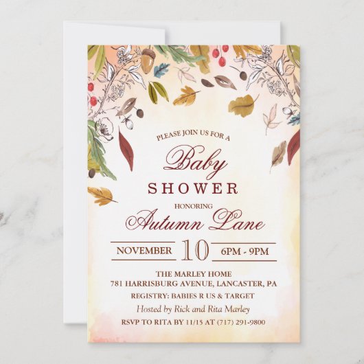 Rustieke herfst laat Baby shower uitnodigen Kaart (Voorkant)