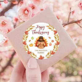 Rustieke herfst laat Gobble Thanksgiving Ronde Sticker