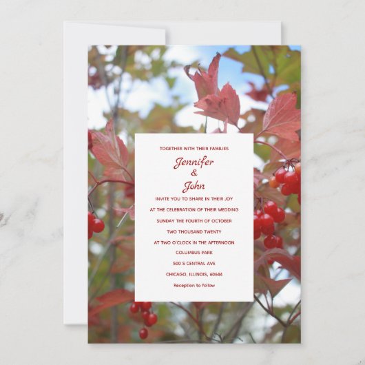 Rustieke herfst laat herfstbessen foto bruiloft kaart (Voorkant)