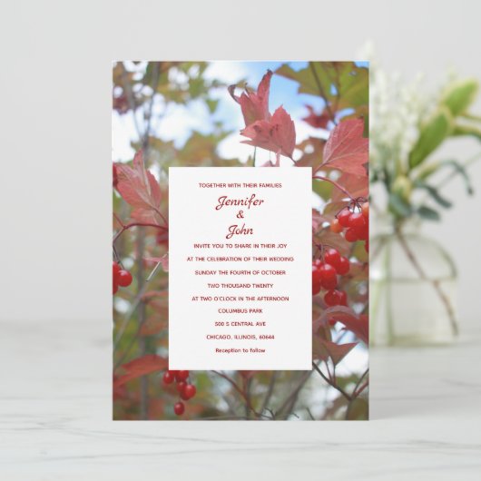 Rustieke herfst laat herfstbessen foto bruiloft kaart (Staand voorkant)