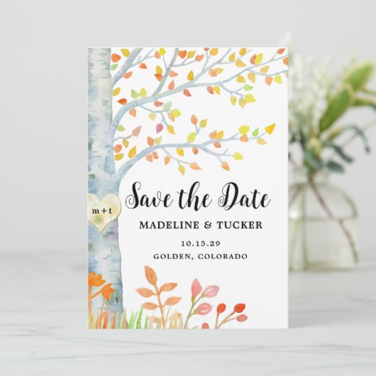 Rustieke herfst laat QR-code opslaan de datum Save The Date (Staand voorkant)