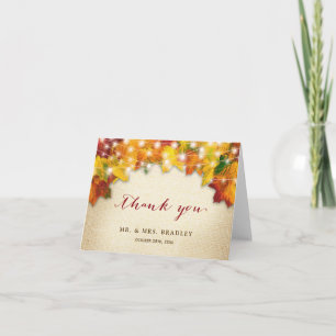 Rustieke herfst laat string verlichting burlap dan bedankkaart