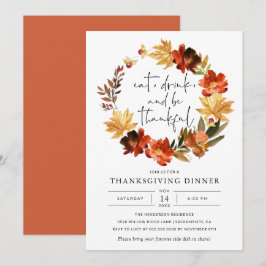 Rustieke herfst laat Thanksgiving dineruitnodiging Kaart