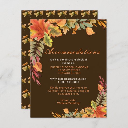 Rustieke herfst laat trouwaccommodaties achter informatiekaartje (Voorkant / Achterkant)