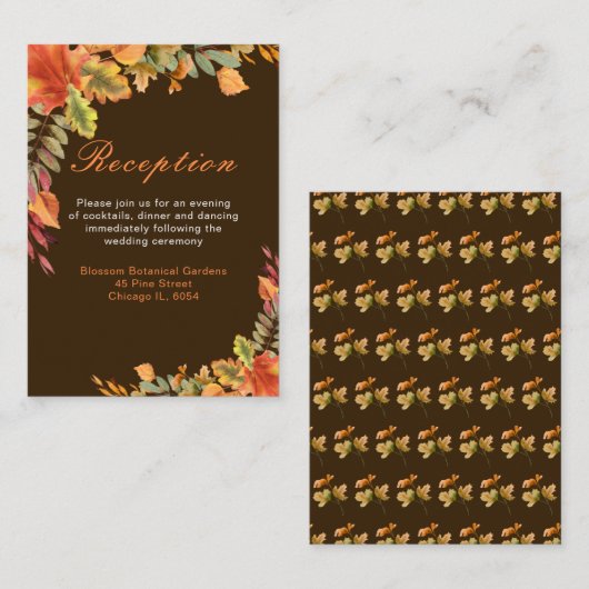 Rustieke herfst laat trouwreceptie achter informatiekaartje (Voorkant / Achterkant)