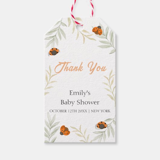 Rustieke Herfst Ladybug Greenery Baby shower Cadeaulabel (Voorkant)