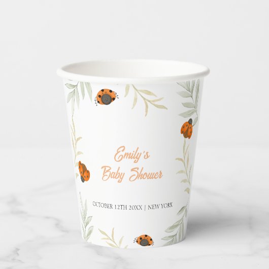 Rustieke Herfst Ladybug Greenery Baby shower Papieren Bekers (Voorkant)