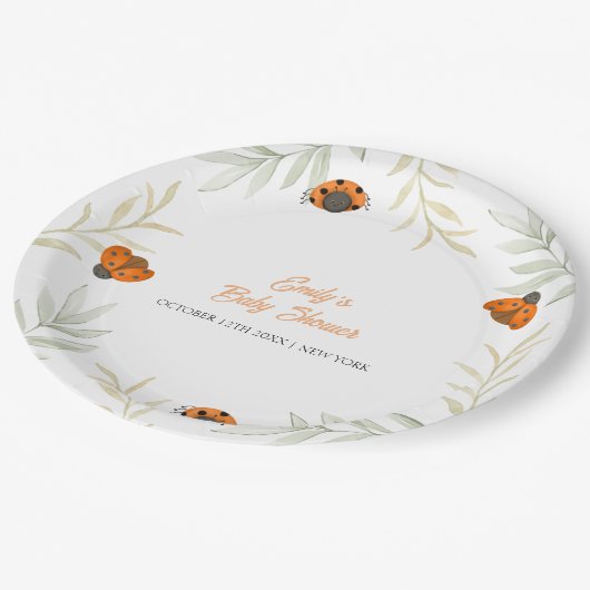 Rustieke Herfst Ladybug Greenery Baby shower Papieren Bordje (Gekanteld)