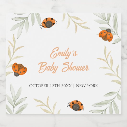 Rustieke Herfst Ladybug Greenery Baby shower Sparkling Wijnetiket (Enkel label)