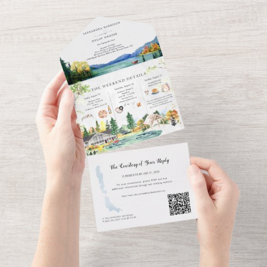 Rustieke herfst Lake Wedding All In One Uitnodiging (Afscheurbaar)