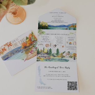 Rustieke herfst Lake Wedding All In One Uitnodiging