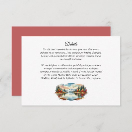 Rustieke herfst Lakeside Forest Wedding Informatiekaartje (Voorkant / Achterkant)