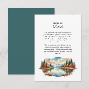 Rustieke herfst Lakeside Forest Wedding Informatiekaartje