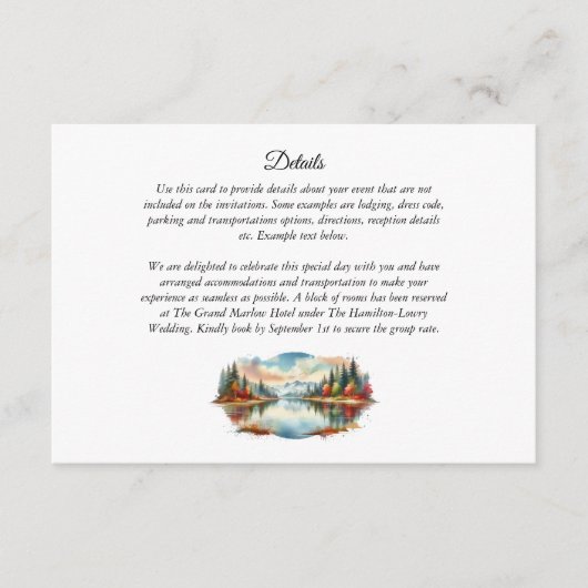 Rustieke herfst Lakeside Forest Wedding Informatiekaartje (Voorkant)