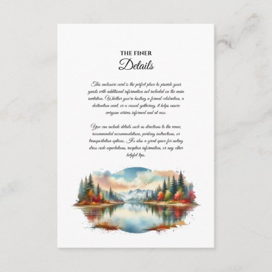 Rustieke herfst Lakeside Forest Wedding Informatiekaartje (Voorkant)