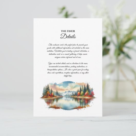 Rustieke herfst Lakeside Forest Wedding Informatiekaartje (Staand voorkant)