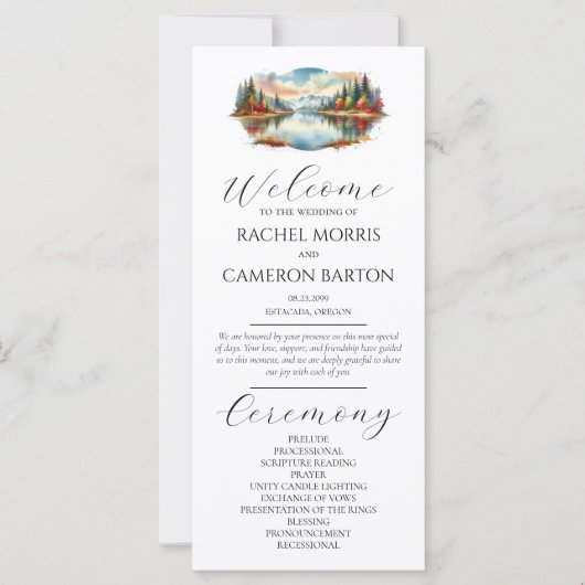 Rustieke herfst Lakeside Forest Wedding Program (Voorkant)