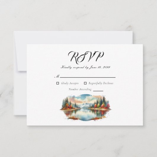 Rustieke herfst Lakeside Forest Wedding RSVP Kaartje (Voorkant)