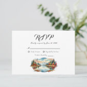 Rustieke herfst Lakeside Forest Wedding RSVP Kaartje (Staand voorkant)
