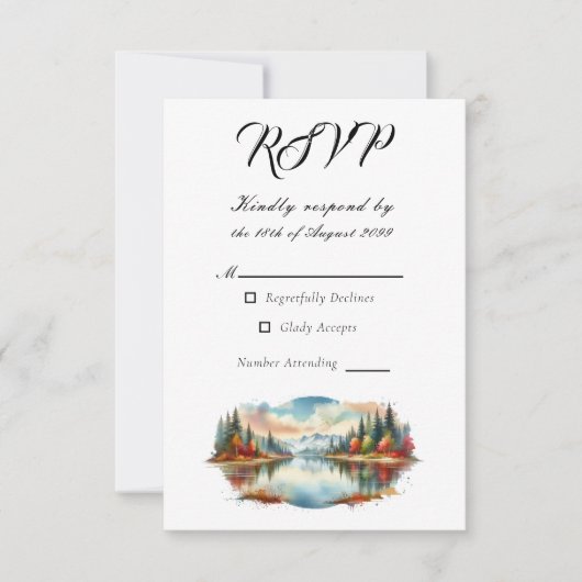 Rustieke herfst Lakeside Forest Wedding RSVP Kaartje (Voorkant)