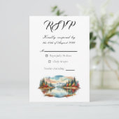 Rustieke herfst Lakeside Forest Wedding RSVP Kaartje (Staand voorkant)