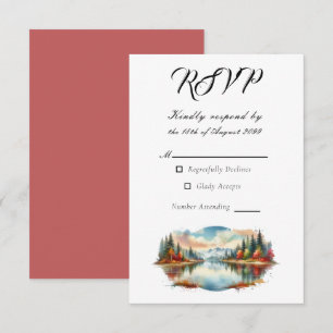 Rustieke herfst Lakeside Forest Wedding RSVP Kaartje