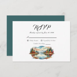 Rustieke herfst Lakeside Forest Wedding RSVP Kaartje