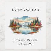 Rustieke herfst Lakeside Forest Wedding Wijn Etiket (Enkel label)