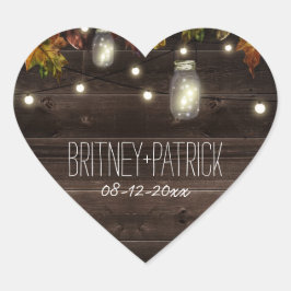 Rustieke Herfst Leaf Firefly Mason Jar Bruiloft gu Hart Sticker