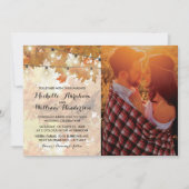 Rustieke herfst lichtsnoer met bomen foto bruiloft kaart (Voorkant)