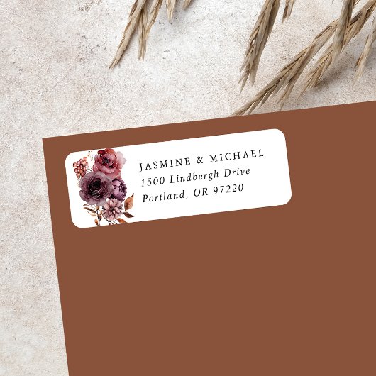Rustieke Herfst Marsala Bloem Retouradres Etiket