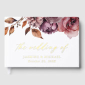 Rustieke herfst Marsala Bloemen Foto Bruiloft Gastenboek (Voorkant)