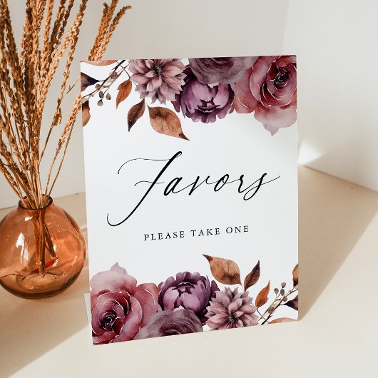 Rustieke herfst Marsala Bloemen gunsten bruiloft g Reclamebord Met Voetstuk